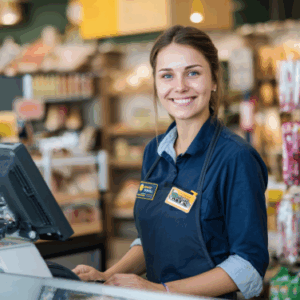 Store assistant cashier working at MyMiniMix Upminster Eastern European store